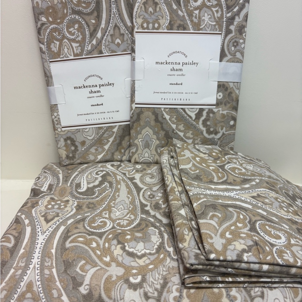 Pottery Barn McKenna taupe Paisley Queen duvet, 2 std & 2 Euro sham set NWOT